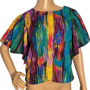 VINTAGE HAND MADE RUFFLE SLEEVE RAINBOW BLOUSE